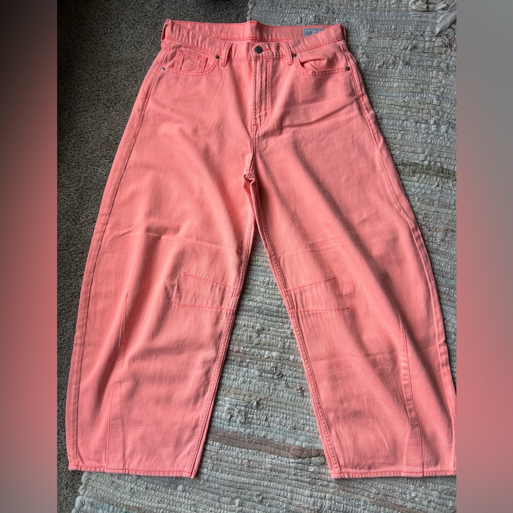 GAP Barrel Leg High-Rise Pants Coral Orange Excellent